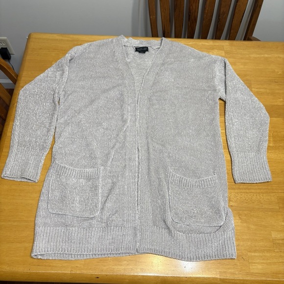 Rachel Zoe Sweaters - Rachel Zoe Cardigan Sweater Womens L Open Front Gray‎ Beige Soft Cozy Pockets